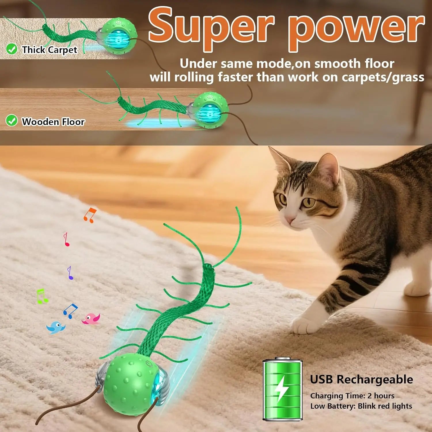 Pelota interactiva verde para gatos con movimiento - vista 6