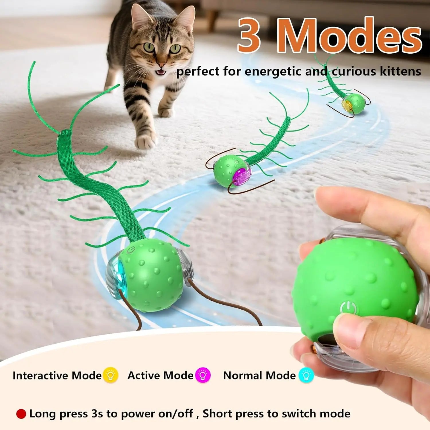 Pelota interactiva verde para gatos con movimiento - vista 5